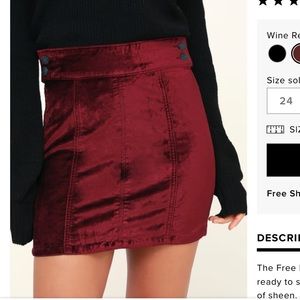 Free People Red Velvet Skirt NWT Size 27